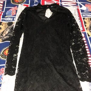 Black lace overlay mini dress